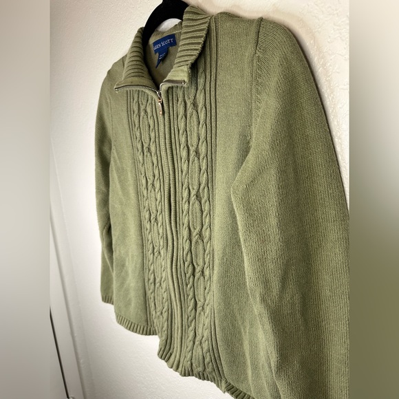 Karen Scott - Cable Knit Sweater Green Small Zip Up - Picture 3 of 5
